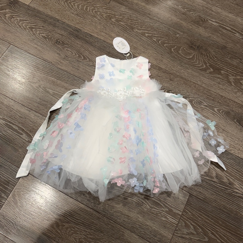 Girls White Flower Tulle Dress-2-3 Years-White-Reedoo Peter - Picture 6 of 8
